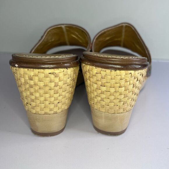 Linea Paolo Boho Southwestern Turquoise Slip On Wicker/Wood Wedge Sandal Size 10 - Picture 4 of 10